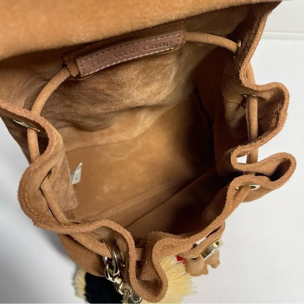 The Wolf Gang Brown Suede Backpack with Tassels